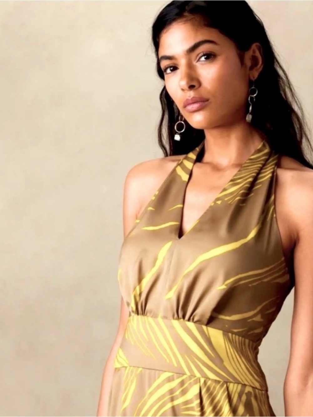 Banana Republic Yellow Patterned Taupe Maxi Dress - Women's Summer Dress - Picture 3 of 13